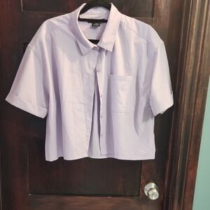 Lavender Short Sleeve Cropped Button-Up Shirt